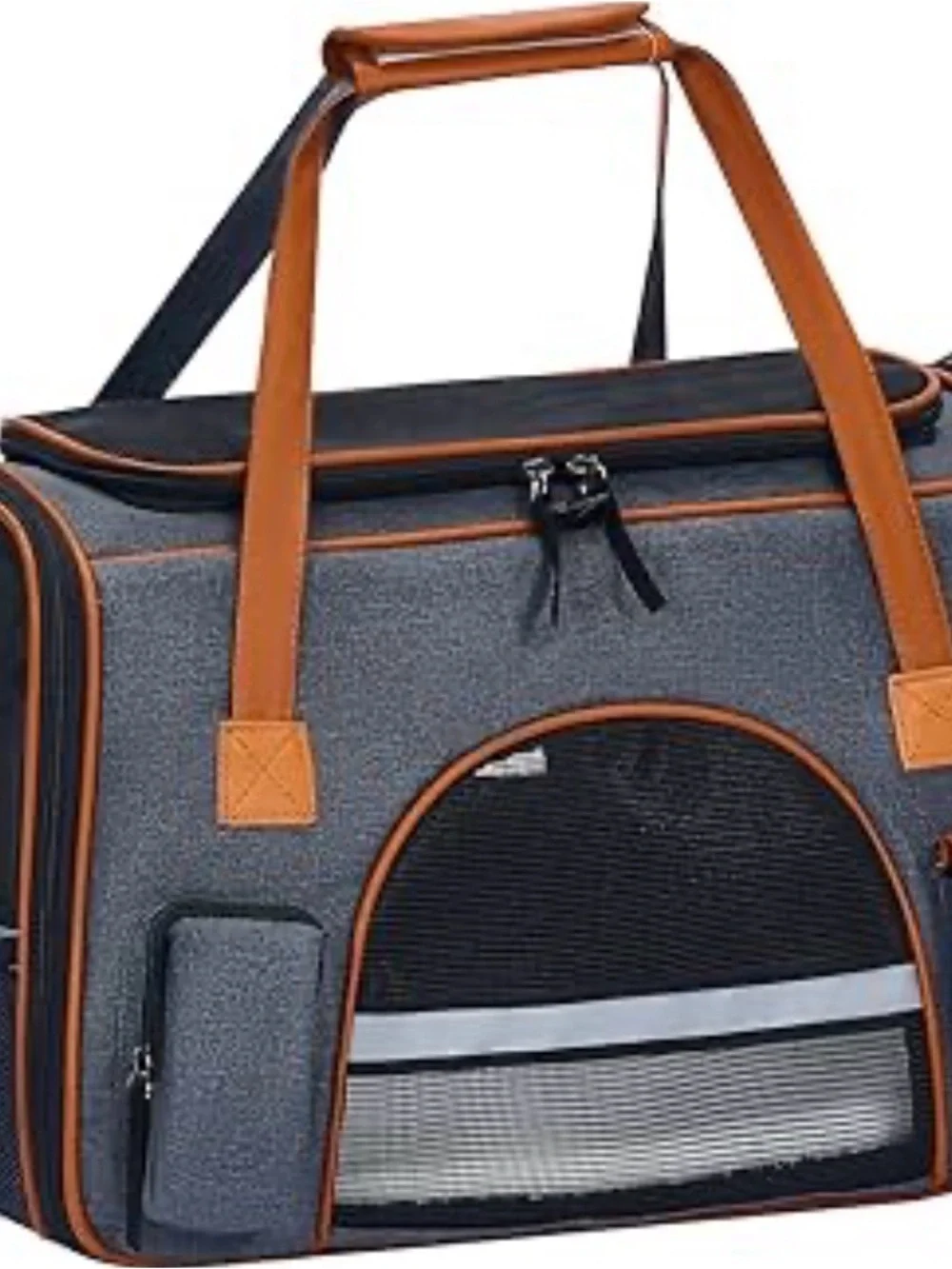 Stylish Gray & Brown Pet Carrier Tote - Comfortable Travel Bag for Dogs